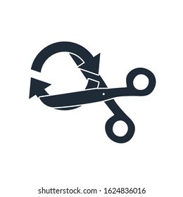 Scissors cut the update icon. Useless, harmful update. Vector icon isolated on white background.