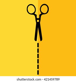 Scissors cut vector icon illustration. Yellow background