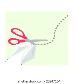 Scissors cut a wavy dotted line