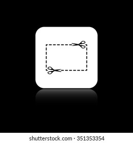 Scissors with cutline - black vector icon on the white button
