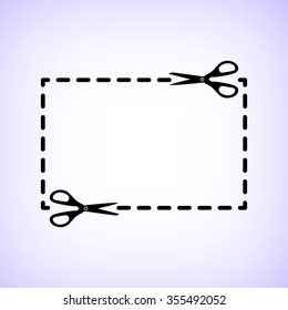 Scissors with cutline -  black vector icon