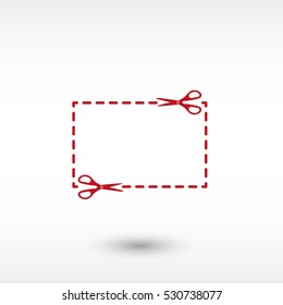 Scissors with cutline - red vector  icon with shadow