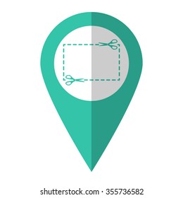 Scissors with cutline - vector icon;  green map pointer