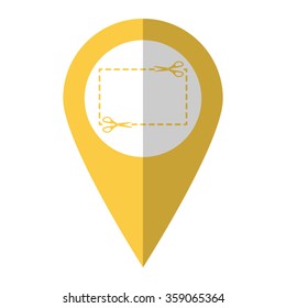Scissors with cutline - vector icon;  yellow map pointer