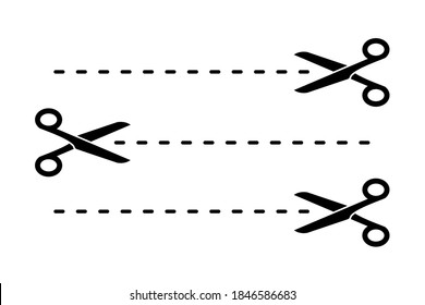 Scissors cutout line icon. Black scissors border paper background cutout line coupon. Vector illustration eps 10