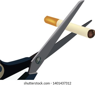 scissors cuts the cigarette with the filter