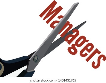 scissors cuts word written manager