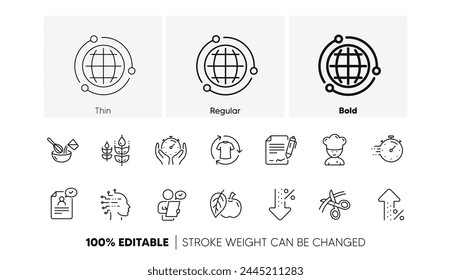 Scissors cutting, Artificial intelligence icons. Chef hat, Customer survey, Approved application line icons. Interest rate, gluten free. Linear set. Line icons set. Vector