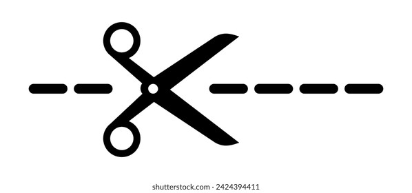 Scissors cutting black lines isolated