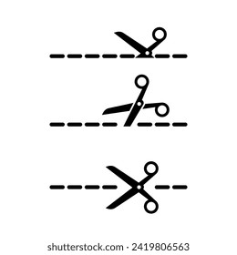 Scissors cutting black lines on white background
