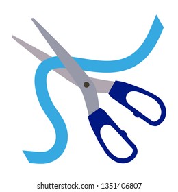 scissors cutting the blue ribbon