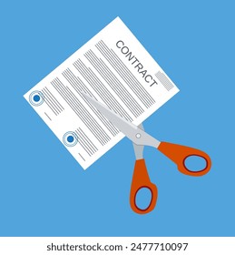 Scissors cutting contract document. Contract termination concept. Vector illustration in flat style