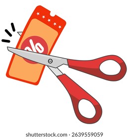 Scissors Cutting a Coupon Illustration. discount