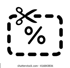 Scissors cutting coupon with percent sign line art vector icon for apps and websites