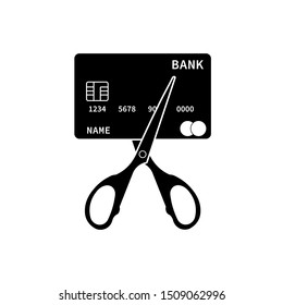 Scissors cutting credit card. Sale and Discounts symbol. Concept of cost reduction or cut price. Vector illustration in flat style. EPS 10.