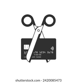 Scissors cutting credit card. Sale and Discounts symbol. Concept of cost reduction or cut price. 