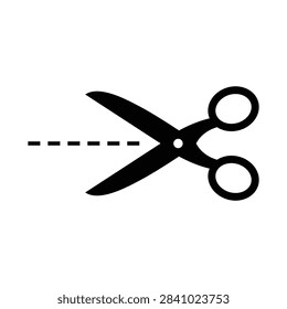 Scissors cutting dashed line vector icon isolated on white background for discount coupon or voucher concept