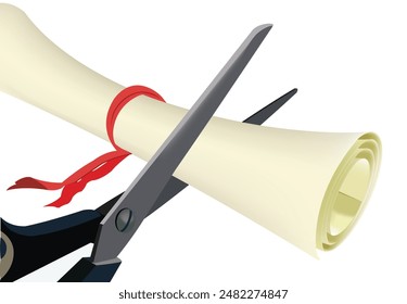 Scissors cutting a diploma for educational concepts