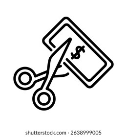 Scissors cutting a dollar bill, symbolizing financial loss or budgeting concepts, perfect for financial education or business related designs.