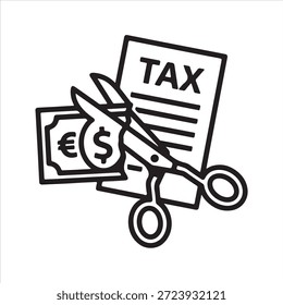 Ilustração da Arte da Linha do Documento de Imposto e da Fatura de Dólar de Corte de Tesoura para Redução de Imposto e Conceito de Corte de Despesa