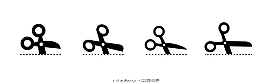 Scissors cutting dotted line, coupon cut symbol, scissor shape vector icon.