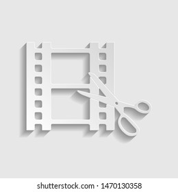 Scissors cutting film shot. Editing sign. Paper style icon. Illustration.
