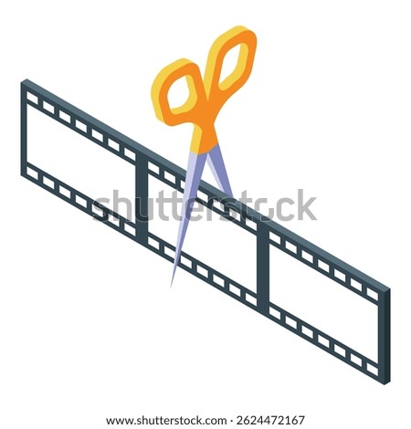 Scissors cutting film strip representing editing movie footage for post production