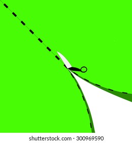 scissors cutting green paper 