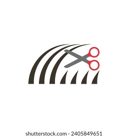 Scissors cutting hair. Vector drawing.