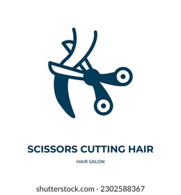 scissors cutting hair vector icon. scissors cutting hair, haircut, style filled icons from flat hair salon concept. Isolated black glyph icon, vector illustration symbol element for web design and 