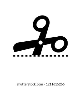 Scissors cutting icon with cut line, isolated vector flat illustration