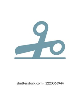 Scissors cutting icon with cut line, isolated vector flat illustration