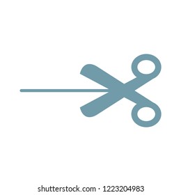 Scissors cutting icon with cut line, isolated vector flat illustration