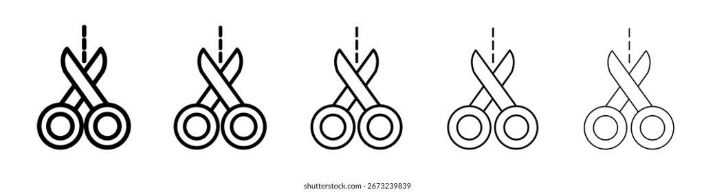 Conjunto de contorno de línea delgada de ícono de corte de tijeras o colección