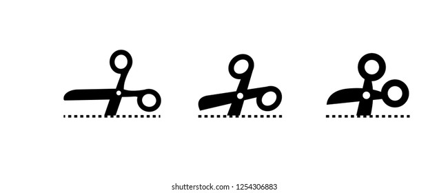 Scissors cutting line, coupon cut symbol, scissor shape vector icon.