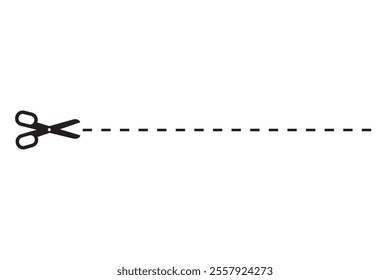 Scissors cutting line. Dashed line symbol. Simple cutting vector. Black and white.