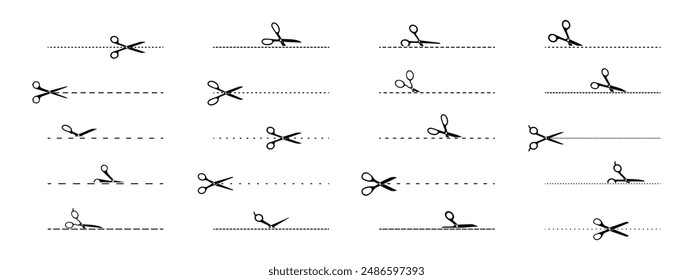 Scheren Schneidelinie Icons Kollektion - Vektorillustrationen von Scheren Schneiden gestrichelte Linien in verschiedenen Stilen