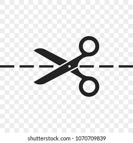 Scissors cutting line vector icon of scissors and dividing cut dash lines