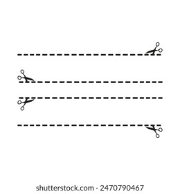 Scissors cutting lines. Dotted black lines. Cutting guide vector. Coupon or ticket cutout.