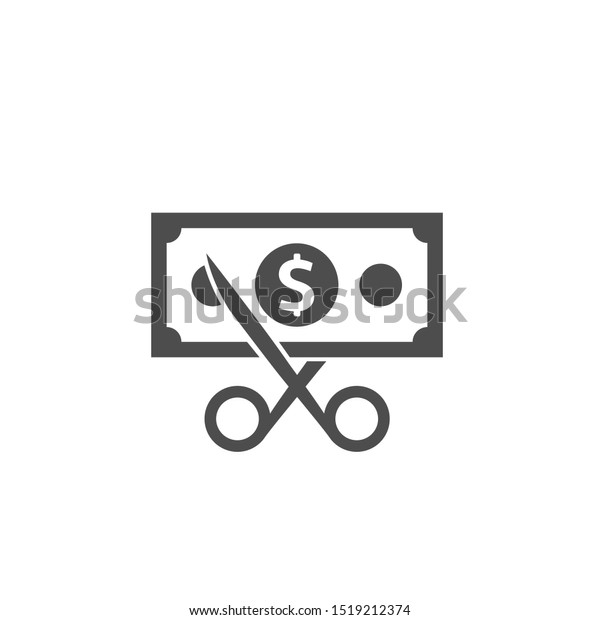 Scissors cutting money bill icon, Dollar\
banknote with\
scissors