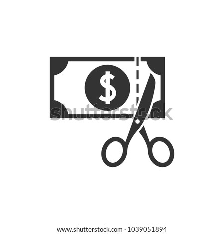 Scissors cutting money icon