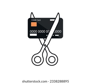 Scissors cutting money isolated on white background.