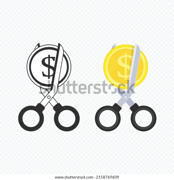 Scissors cutting money. Sale and Discounts symbol.\
Concept of cost reduction or cut price. Vector illustration in flat\
style. EPS 10.