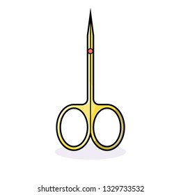 Scissors for cutting nails and cuticle. Manicure tools. Nail salon. Vector flat isolated object in linear style on white background.