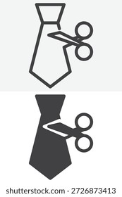 Tijeras cortar corbata icono conjunto en diferente estilo. Línea, contorno y símbolo de Vector de icono sólido y símbolo con trazo editable. Icono de corte de corbata para despido o cambio.