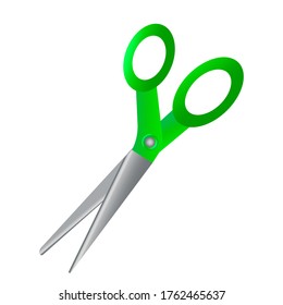 Scissors for cutting out of paper. Vector drawing green scissor. Sim of acute instrumentation.