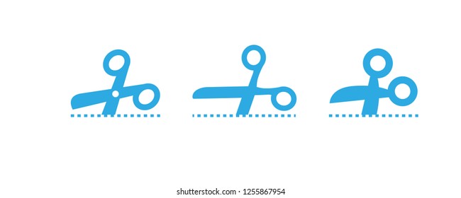 Scissors Cutting Over Dotted Line, Vector Icon Collection