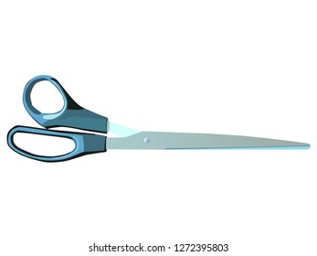 Scissors for cutting paper. Scissors with black plastic handles and steel blades. Office scissors.