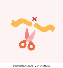 Scissors cutting paper with cross mark illustration