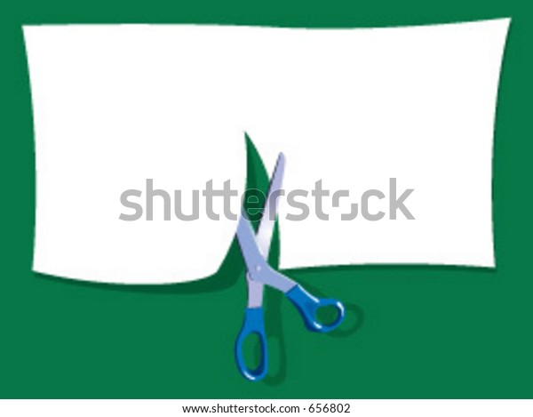 Scissors cutting paper in half - Add your message\
to the paper. A vector\
format